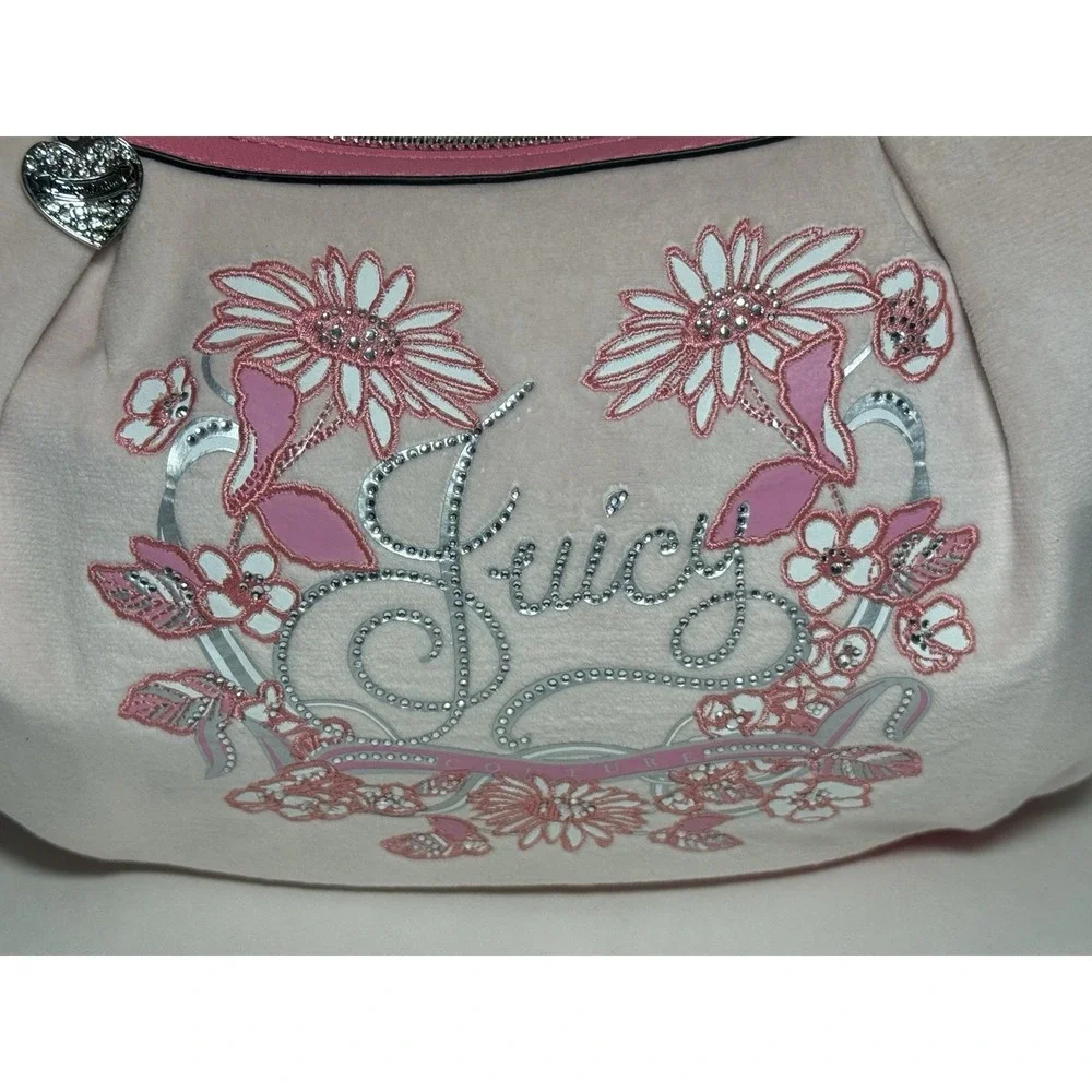 Juicy Couture Hobo Bag Juicy In Bloom Powder Blush Pink Velour Floral Y2K